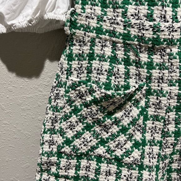 Zara Blogger Favorite Green/White Cotton Tweed Romper Size Medium M - Picture 7 of 10